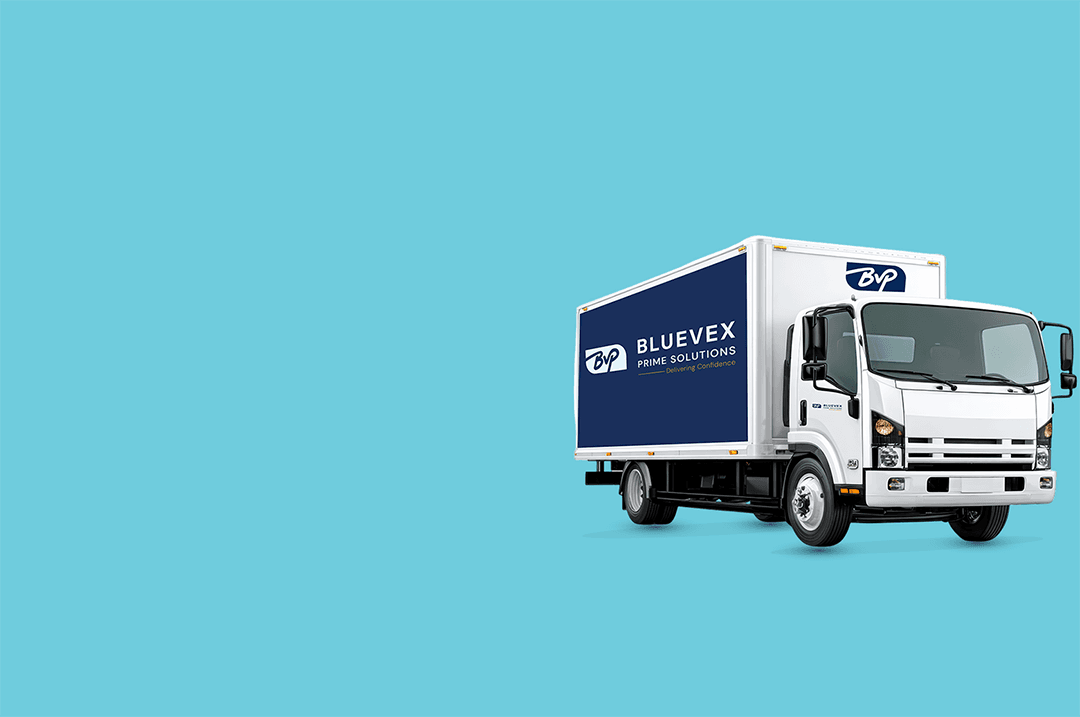 A Bluevex Prime Solutions delivery vehicle in full brand livery.